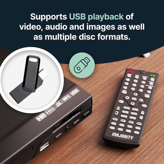 HDMI DVD Speler voor TV | Mini DVD Speler met 1080p Upscaling, Regiovrij, USB en MP3 | Inclusief HDMI Kabel en Afstandsbediening — afbeelding 3