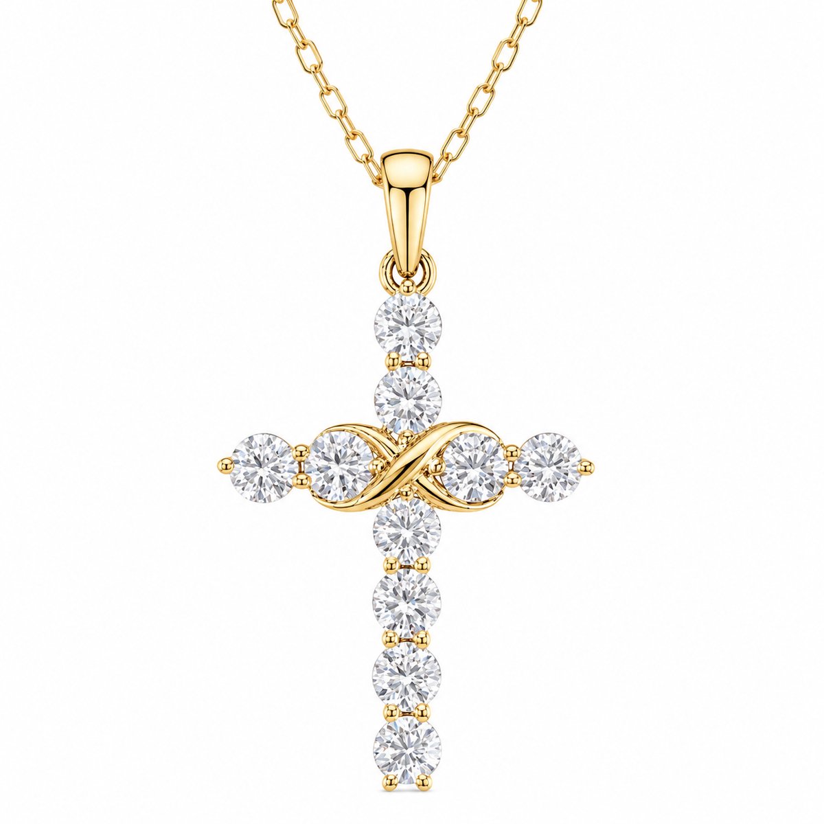 Selevie Ketting Kruis Goud bezet met Moissanite 3.ct VVS - Golden Cross necklace Moissanite 3.ct VVS