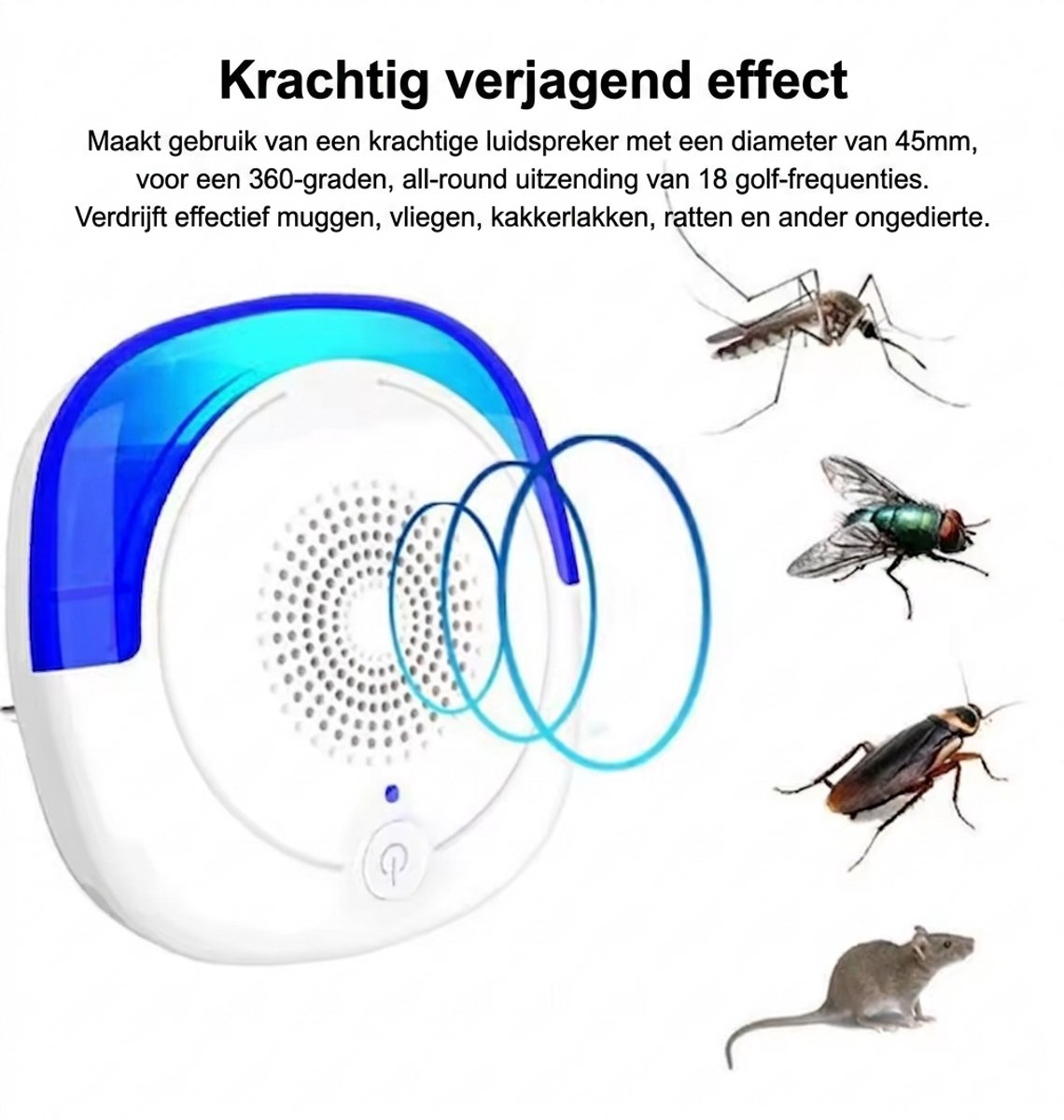 360° Ultrasone Ongediertebestrijder, Insectenverjager & Muggenverjager – Elektronische Ongediertebestrijding tegen Muizen, Ratten en Vliegen – Voor Huis en Magazijn