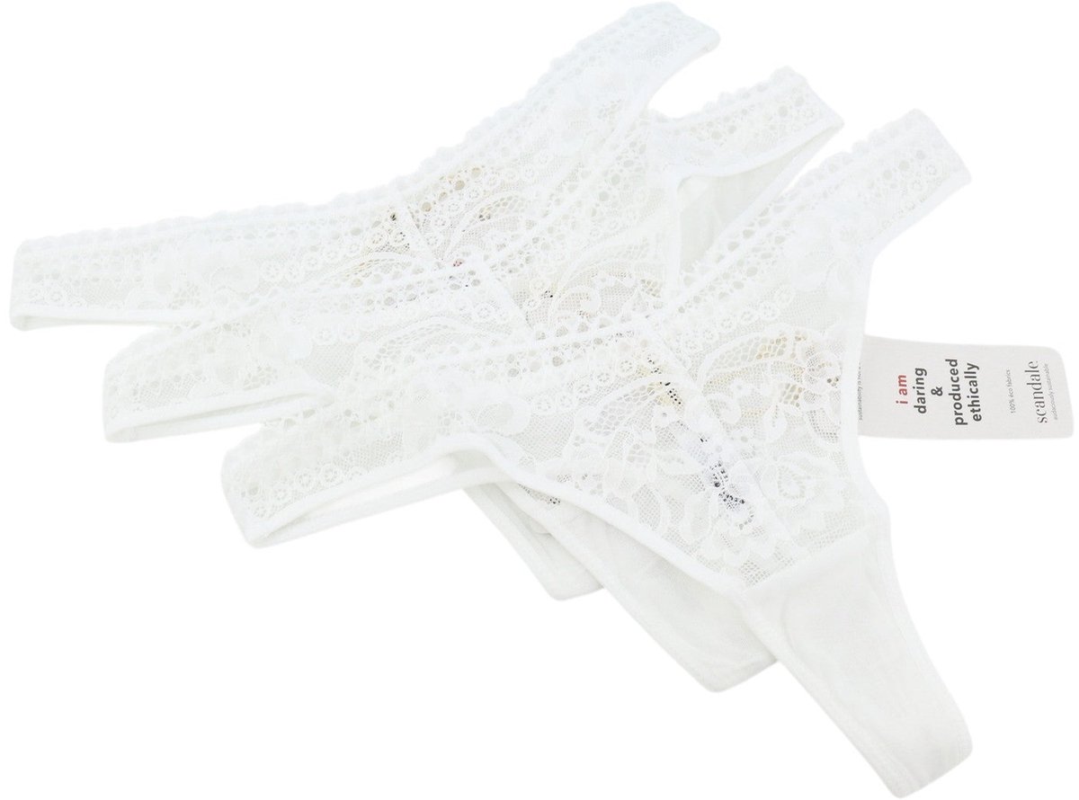 Scandale Le String Sensuele ongeverfde damesslipjes wit delicaat kant, 3-pack - M