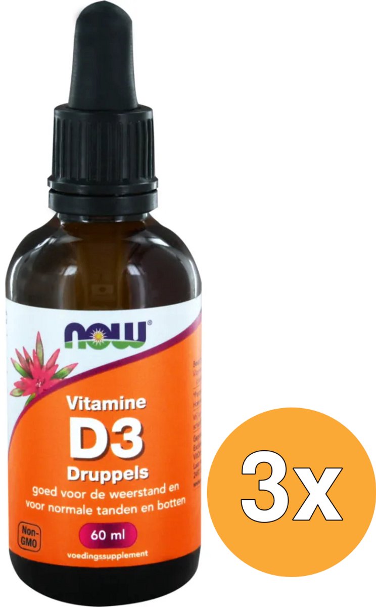 3x Now Vitamine D3 druppels 400IE (60 ml)