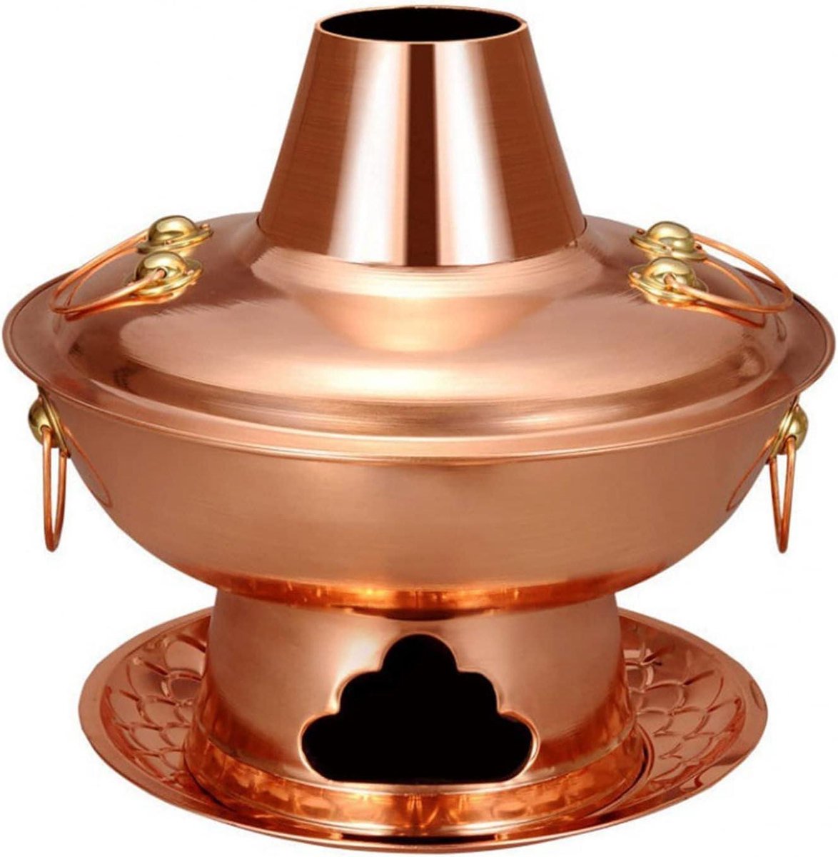 Koperen Hotpot - Mongoolse Kookpot - Gezellig Dineren - Centrale Schoorsteen - 28 cm - Koper
