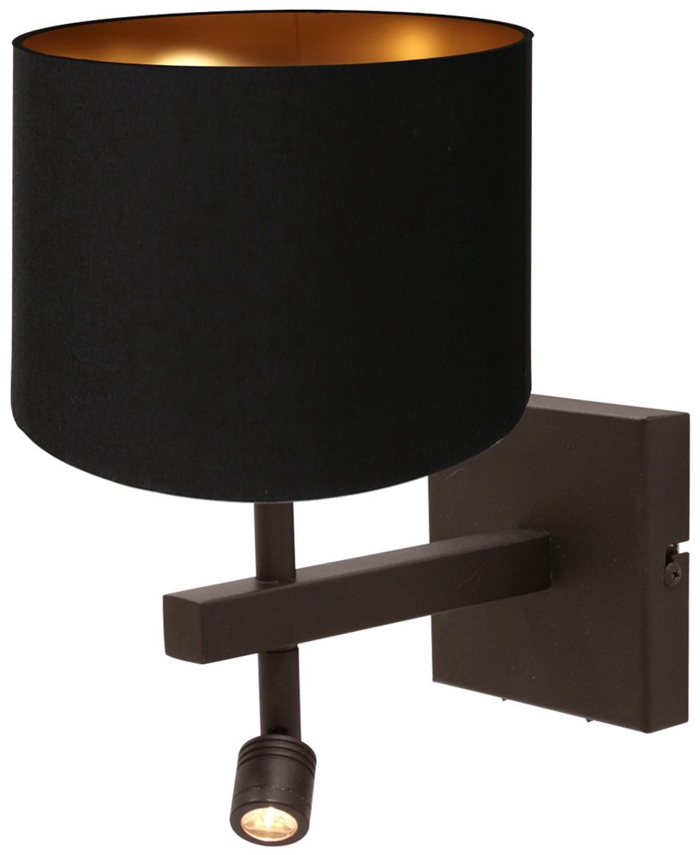 Wandlamp Steinhauer Stang 4869CA met cacao kleurig metaal, zwart linnen kap, E27 fitting, 