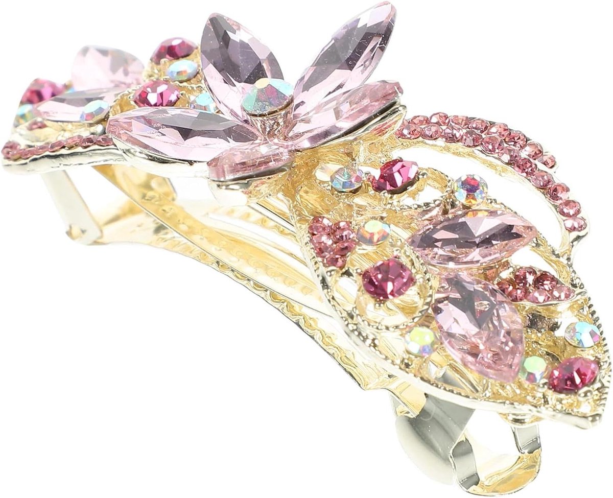 Haarspeld Strass - Haarclips Dames - Kapsel Stijlen - Met Delicate Bloemen - 8.8 x 3 cm - Roze
