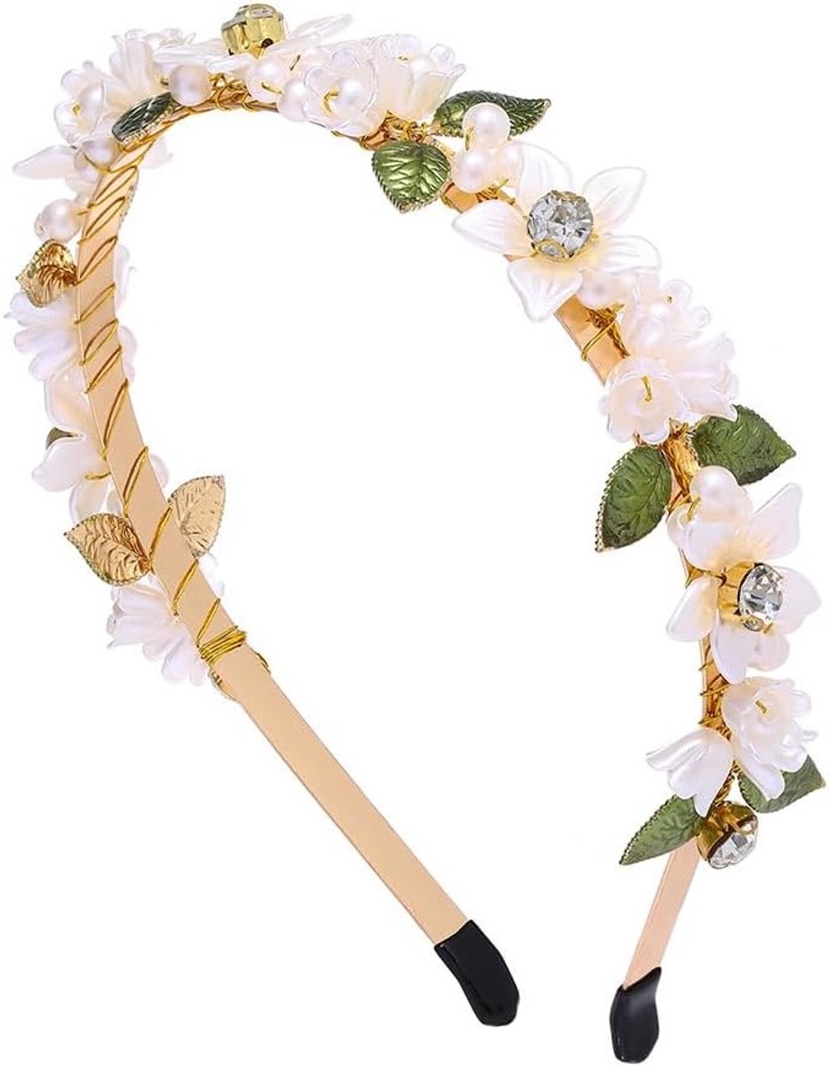 Elegante Bruidshoofdband Goudkleurig met Parels en Kristallen