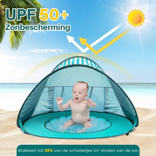 SNJY® Strandtent UV Bescherming - Strandparasol - Strandtentje Pop Up - Strandtent Baby - UPF 50+ - 80L x 120B x 70H cm - Groen — afbeelding 3