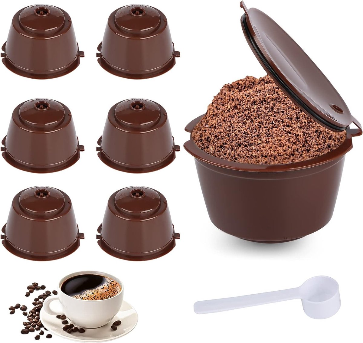 Set van 6 Herbruikbare Koffiecapsules voor Dolce Gusto Navulbaar Bruin Duurzaam en Milieuvriendelijk Koffiegenot
