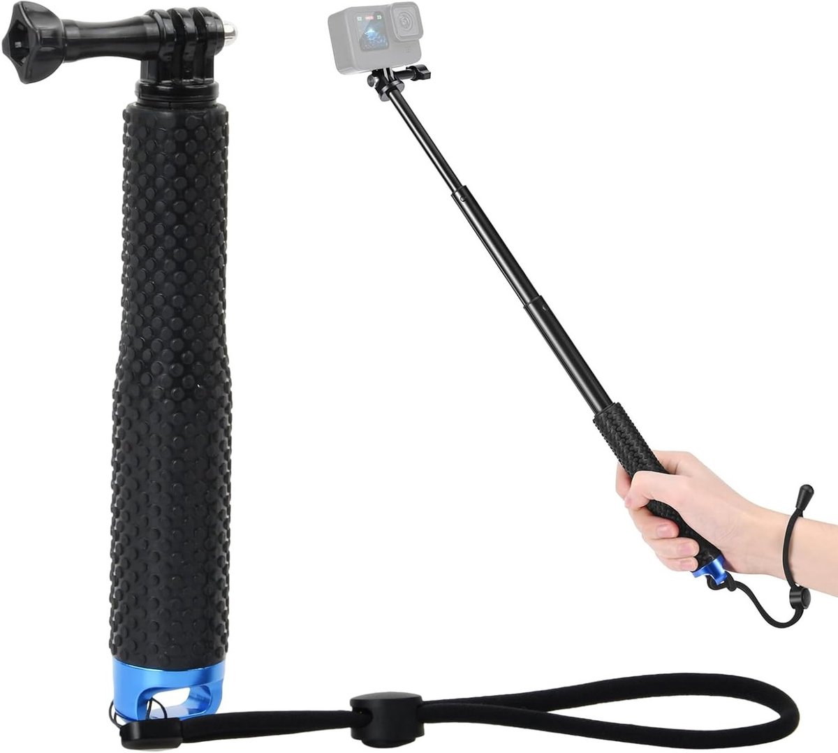 Verstelbare Monopod voor Actiecamera's - Waterdichte Selfie Stick met Antislip en Uitbreidbare Lengte van 18-48,5 cm voor Sportactiviteiten