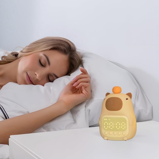 Wekker Kinderen - Nachtlampje Wekker - Kamer Decoratie - Capibara Vorm - 15.2 cm Hoog - Geel — afbeelding 5