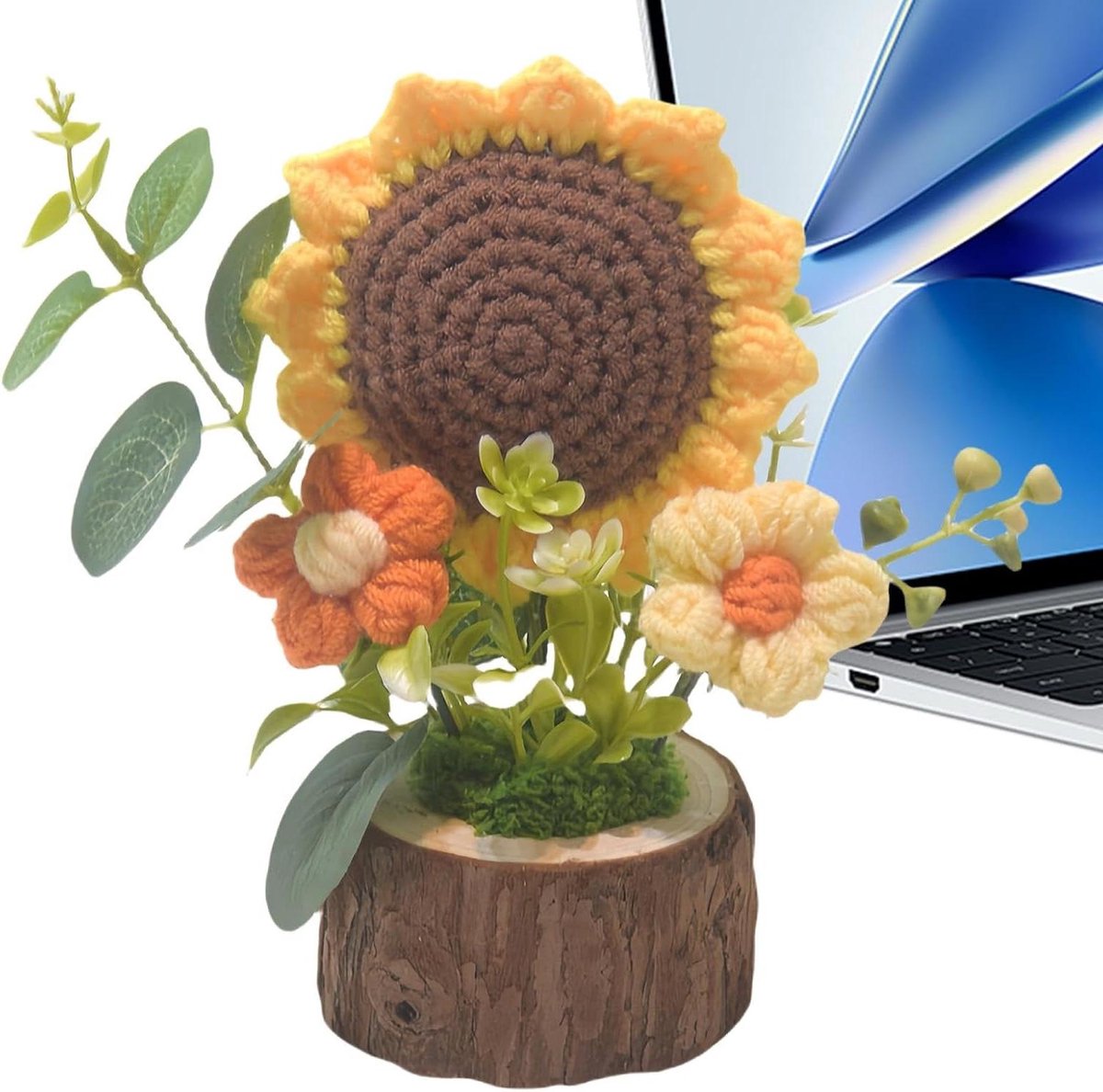 Gehaakt Boeket - Bloemen Decoratie - Huis Decoratie - Handgemaakt Ontwerp - 5 x 5 x 7 cm - Zonnebloem