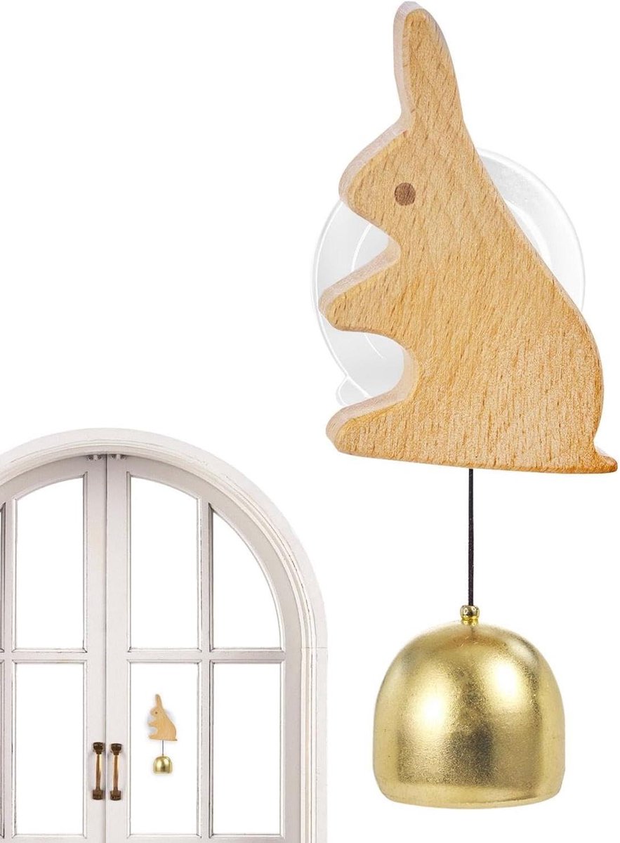 Deurbel Ornament - Houten Windspel - Toegangsherinnering - Zuignap Bevestiging - 12 x 7 x 6 cm - Konijn