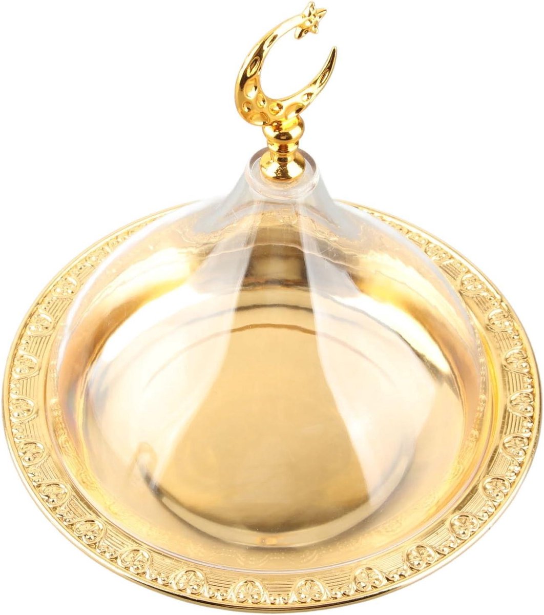 Taartplateau - Dessert standaard - Feestelijk presenteren - Met heldere koepel - 14x14x14 cm - Goud