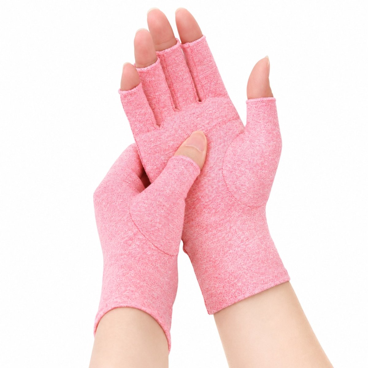 Reuma Compressie Handschoenen – Ondersteuning bij Artritis, Artrose, RSI & Carpaal Tunnel – Open Vingertoppen – Roze – Unisex - Maat XL
