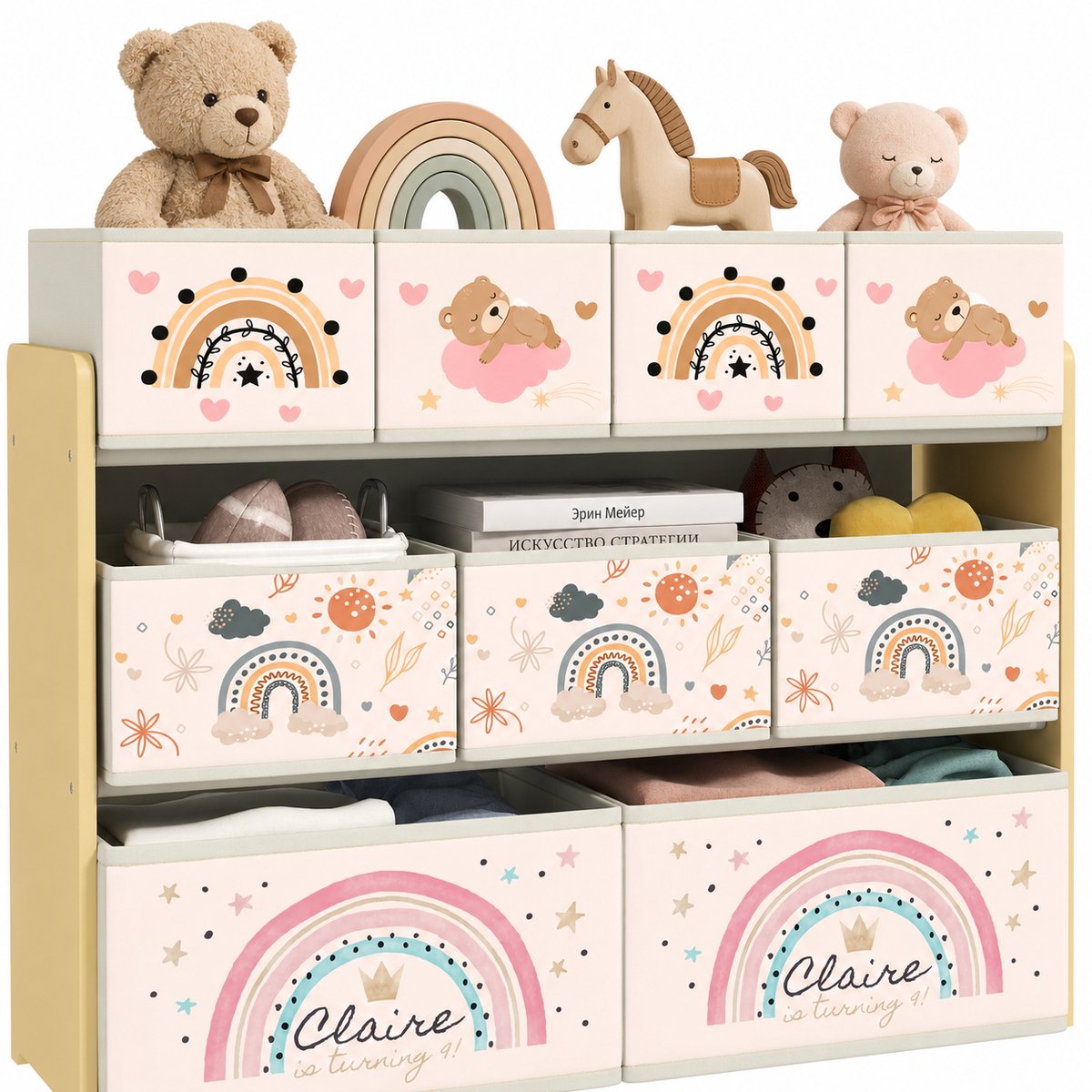 SmartLiving.Store - Speelgoedkast - Kinderkast - Opbergkast Kinderkamer - 93x30x70 - Geel