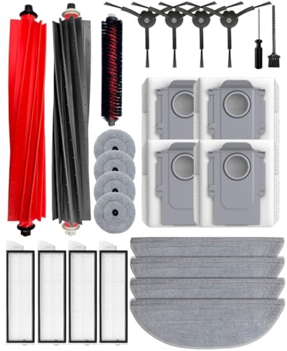 PromoHome 25-delig accessoireset voor Roborock S8 MaxV Ultra/S8 Max Ultra stofzuiger – 2 hoofdborstels, 4 HEPA-filters, 4 moppen, 4 zijmoppen, 4 stofzakken, 4 zijborstels, 1 zelfreinigende borstel, 1 borstel en schroevendraaier