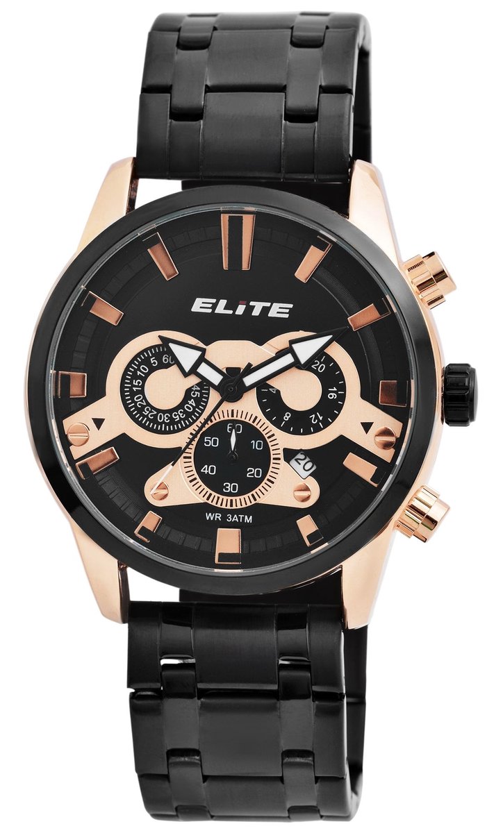 Elite Herenhorloge van roestvrij staal EL0004 Elite Heren Chronograaf met Metalen Band, 3ATM