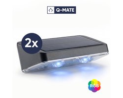 Q-Mate 2 x Solar Wandlamp Buiten - RGB 7 Kleuren - Solar Tuinverlichting - Buitenlamp - Tuinverlichting op Zonne-Energie - Balkon verlichting