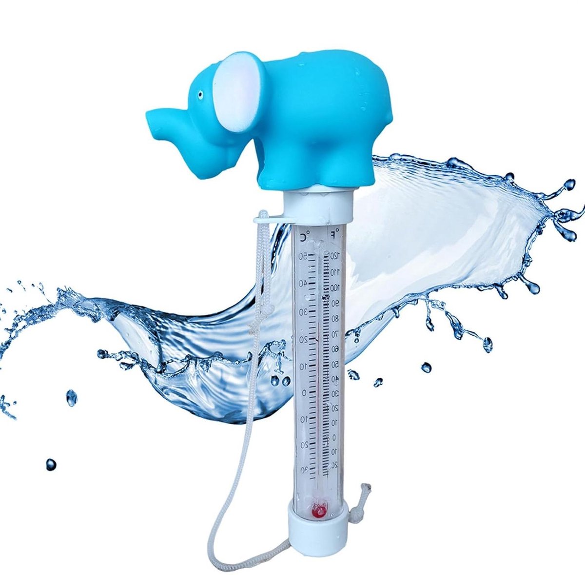Temperatuurmeter Met Touw - Zwembadthermometer Monitor - Zwemwater Controleren - Dubbel Meetsysteem - 7x10x21 cm - Olifant