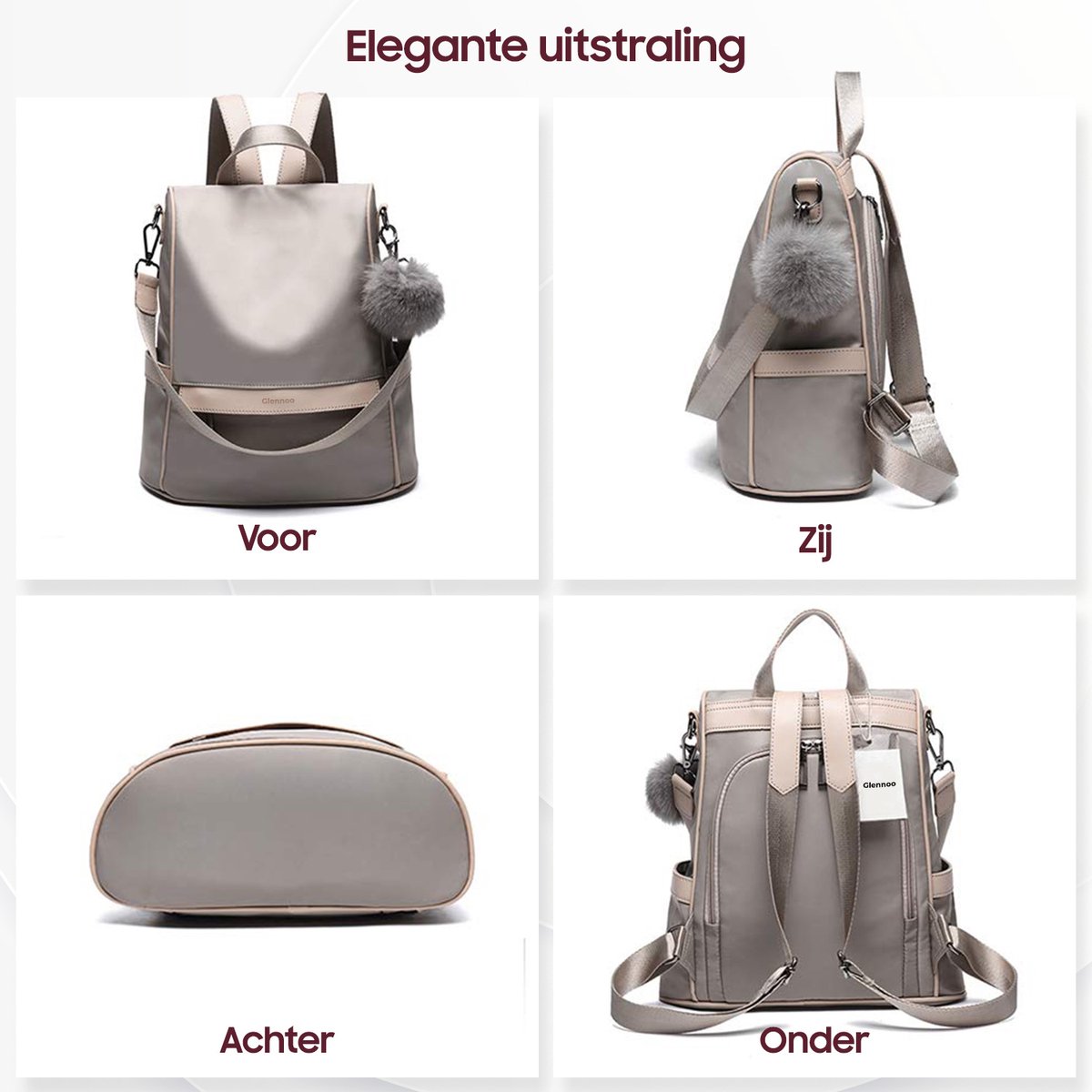 Glennoo Anti-diefstal rugzak - Rugtas dames - Waterdicht - Klein - Anti-theft backpack - Nylon - Beige – foto 5