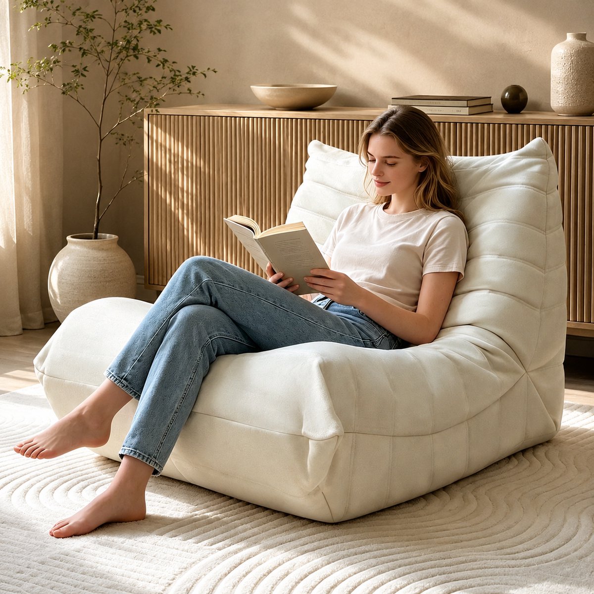 Fauteuil - Relaxstoel - Liegstoel - Ergonomisch bank - Comfortabele TV-stoel - Leesstoel - Geschikt voor de woonkamer, slaapkame - Wit
