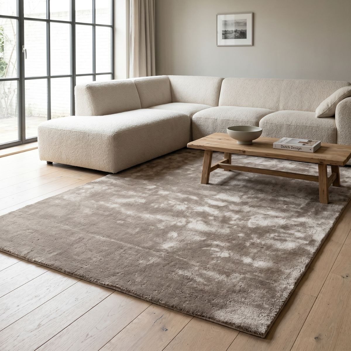 DÉJA Living Vloerkleed - Laagpolig Lichtbruin Tencel - Roke