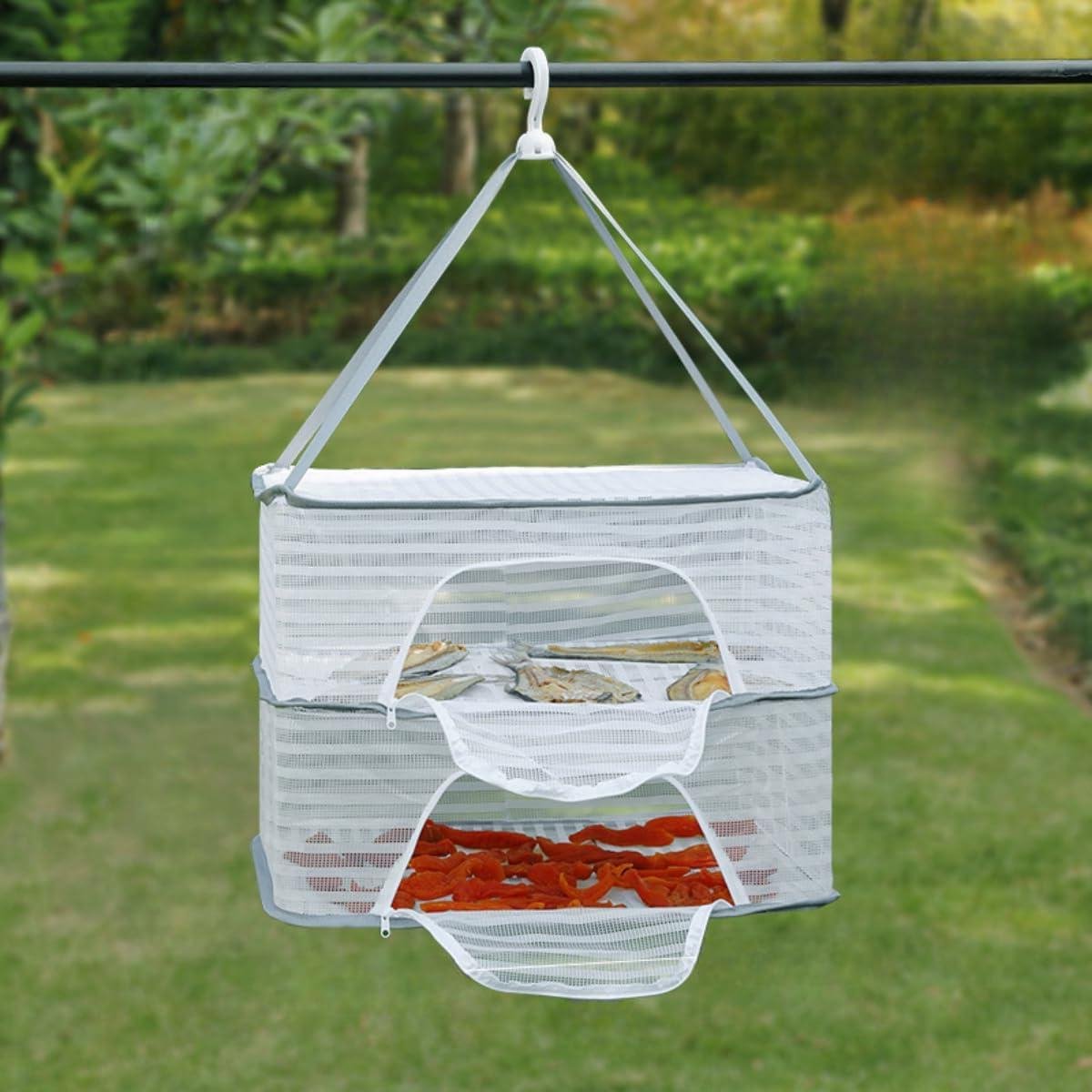 Hangend Droogrek - Drooggaas Mand - Voedsel Drogen - Ritssluiting Ontwerp - 40 x 50 cm - Wit