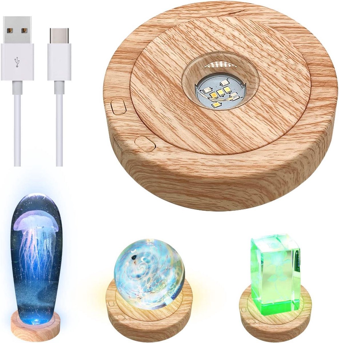 LED Licht Basis - Draaiende Display Stand - Kristallen Tonen - 8 Kleur Verlichtingsmodi