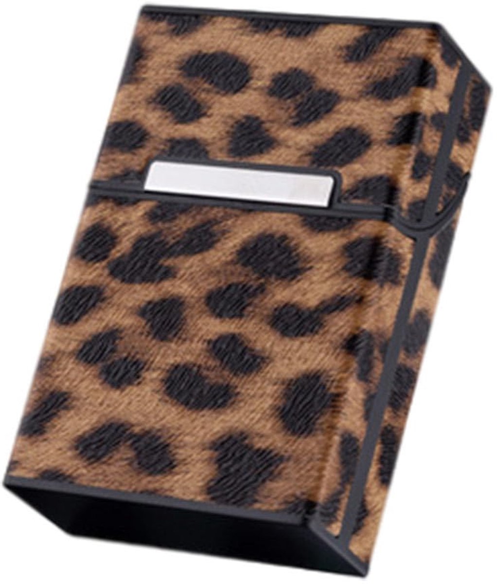 JeiibrZui Leopard Zigarettenetui - 9,30 x 6,50 x 3,00 cm - 1 Stuks - ABS en PU Materiaal - Magnetische Sluiting voor Rokers