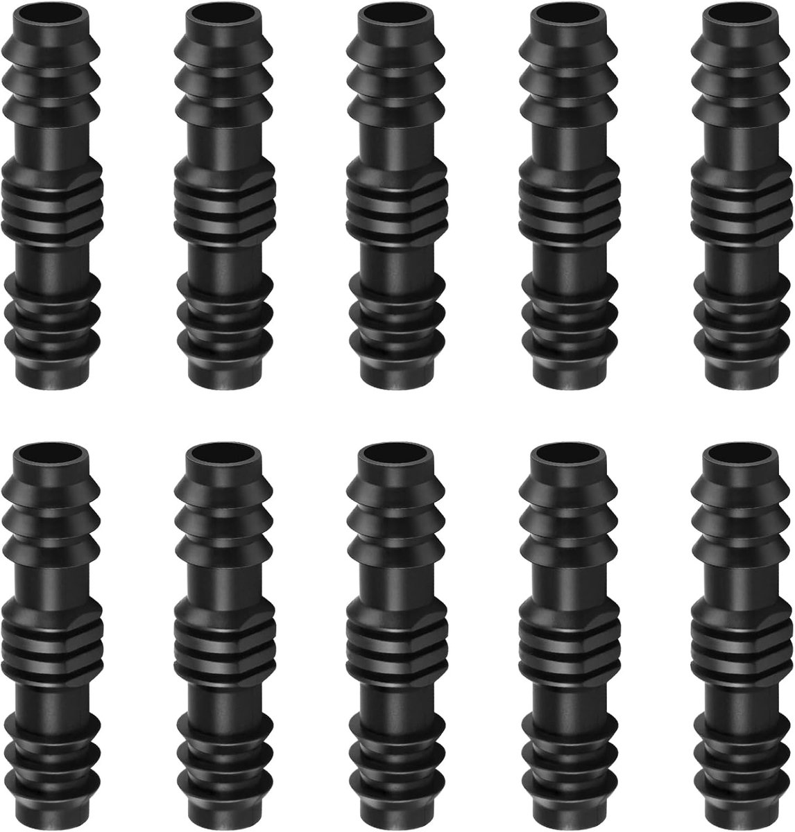 Rechte slangkoppelingen, 16 mm (1/2 inch) — Zwarte kunststof tuinslangkoppelingen en -connectoren, accessoires voor druppelirrigatie en irrigatiesystemen (10 stuks)