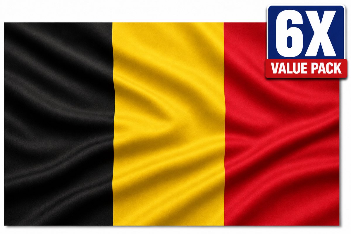 MONTKIARA Belgische Vlag 90 x 150 cm - Set van 6 Stuks - Polyester Vlag België met Drie Kleuren Zwart Geel Rood - Voor WK EK Nationale Feestdag en Sport Evenementen - Weerbestendig