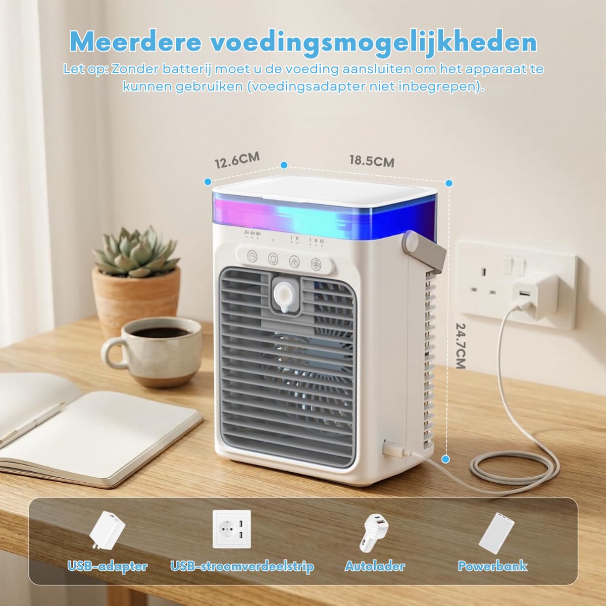 SNJY® Mobiele Airco Zonder Afvoer - Mobiele Airco voor Slaapkamer - Luchtkoeler - Aircooler - 2 Bevochtigingsniveaus - 3 Windsnelheden - 1L - Wit/Grijs – foto 6