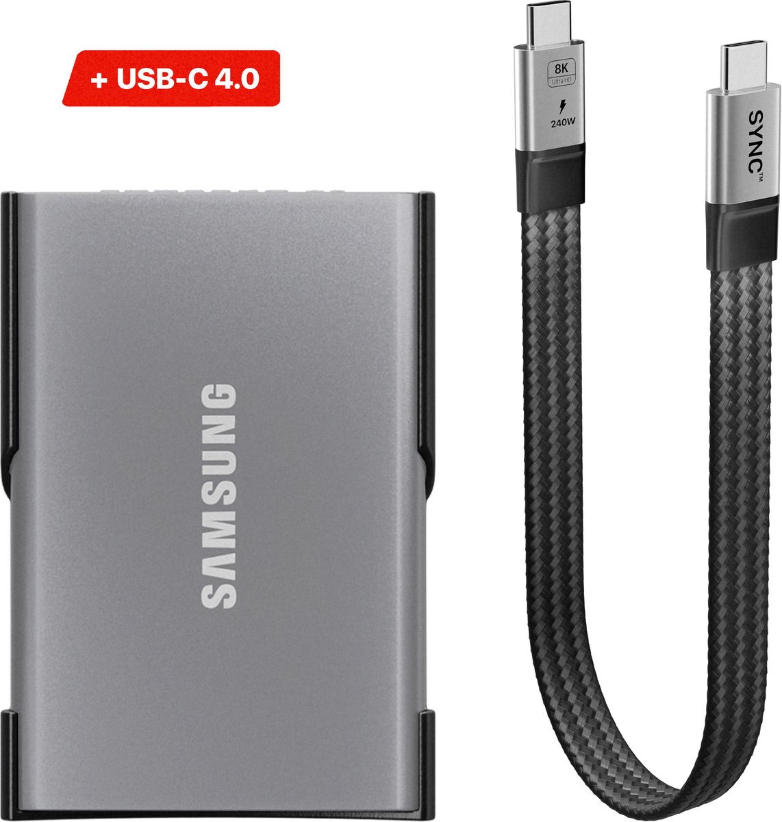 CRAP.SUPPLY® - Magnetische SSD Houder Samsung T7 + USB-C 4.0 Kabel — Laptop Mount - Carbon Fiber - Bundel
