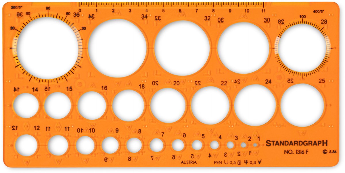 Sjabloon cirkel Standardgraph 1-36mm 25 cirkels met inktrand - SG-1316F