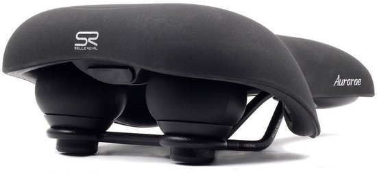 Zwart fietszadel Selle Royal Aurorae met twee dempende elementen onderaan.