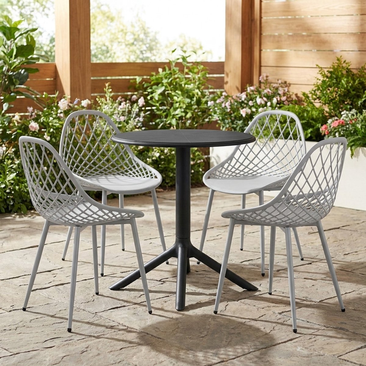 EGGREE Set van ronde eettafel en 4 stoelen - Tuinstoelen voor tuin - balkon of terras - Ta