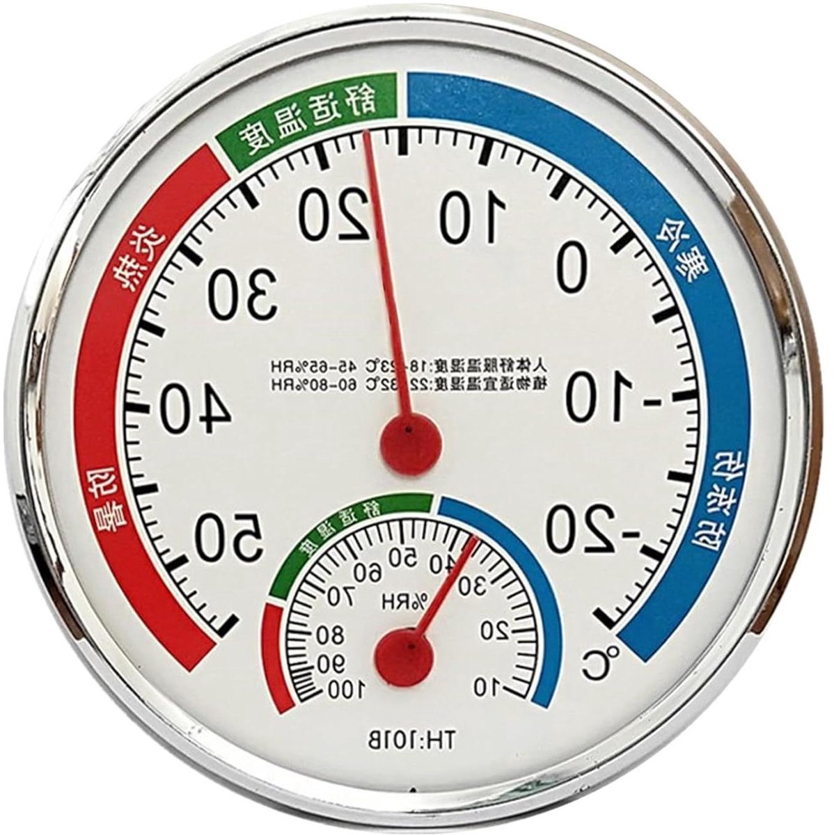 Klimaatmeter Analoog - Temperatuur Vochtigheid - Kamerklimaat Bewaken - Onderhoudsvrij Mechanisch - Diameter 13 cm - Meerkleurig