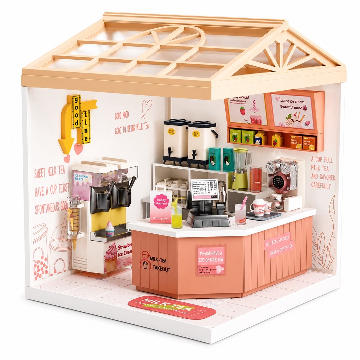 Dreamy miniatuurhuisje Melk en Thee Shop met ledlamp 94 onderdelen DIY Modelbouw Knutselen