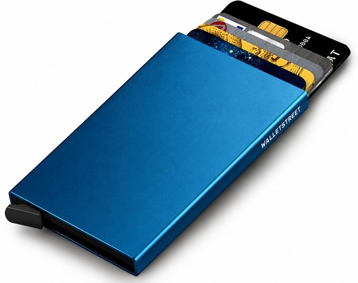 Walletstreet Uitschuifbare Pasjeshouder - Walletstreet Aluminium Creditcardhouder Card Protector Anti-Skim/ RFID Card Protector 8 Pasjes – Blauw
