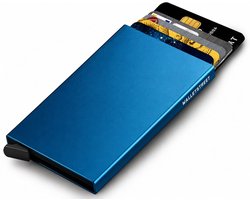 Walletstreet Uitschuifbare Pasjeshouder - Walletstreet Aluminium Creditcardhouder Card Protector Anti-Skim/ RFID Card Protector 8 Pasjes – Blauw