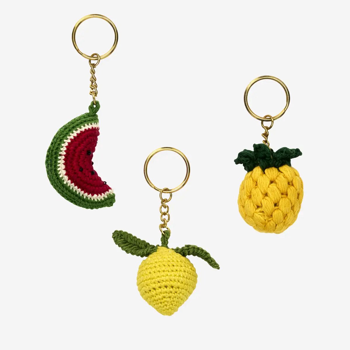 Madam Stoltz- Gehaakte sleutelhanger met fruit design - set van 3 - Fairtrade