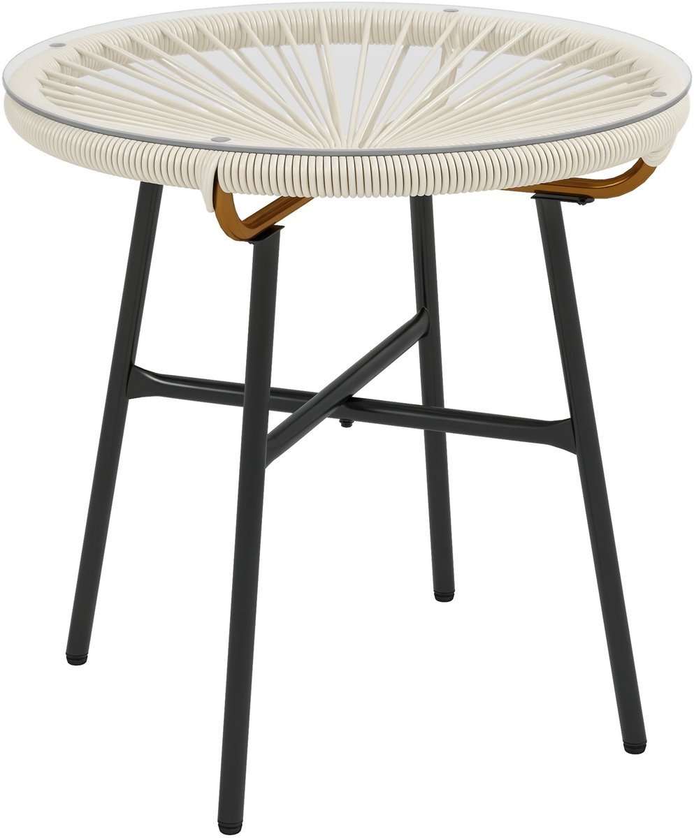 Outsunny Rattan bijzettafel - Metaal - 50x50x50cm - Crème