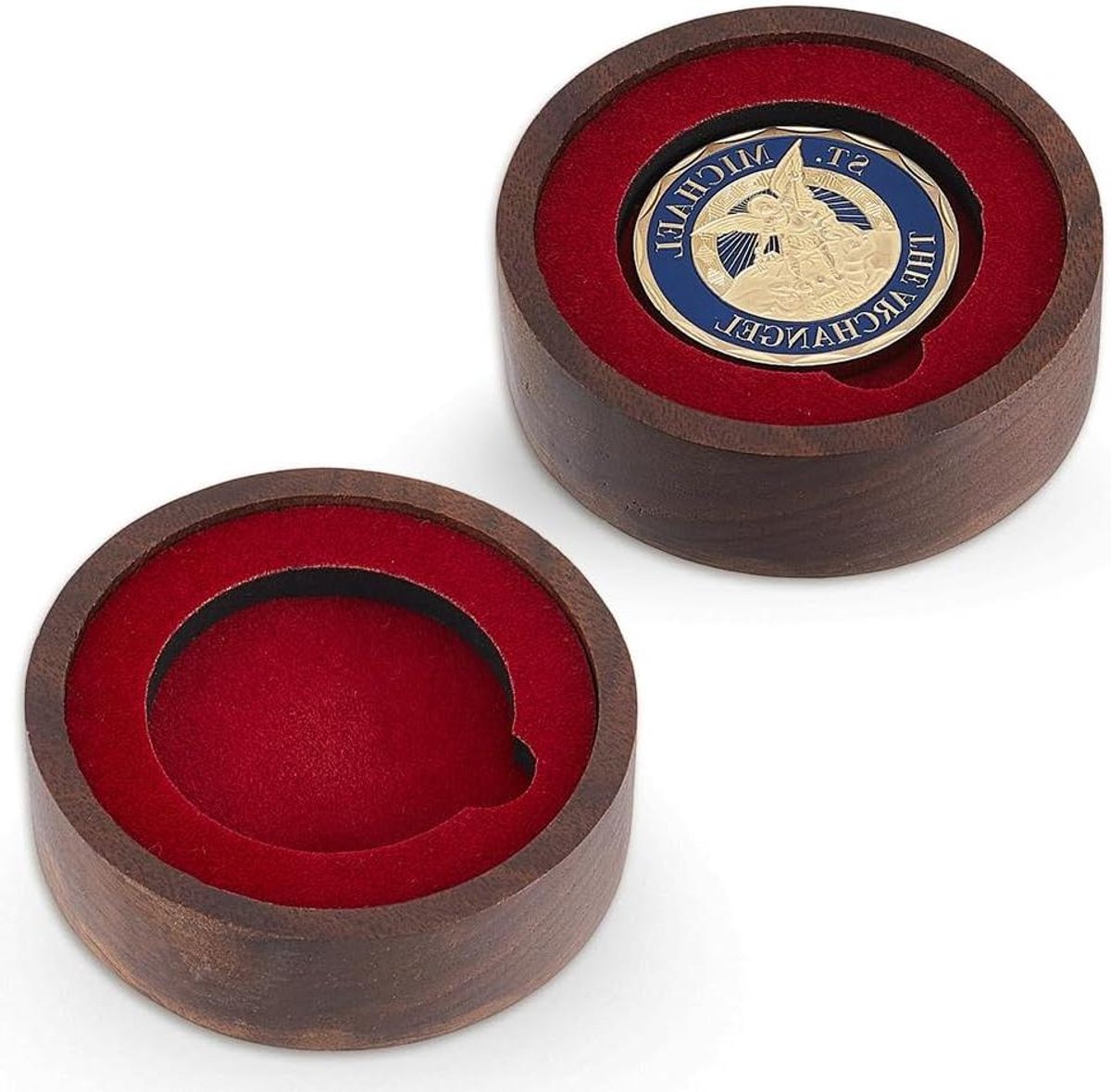 Munt Opbergbox - Muntenhouder Presentatiekoffer - Verzamelingen Presenteren - Hout met Fluweel Voering - 7.4 cm diameter - Rood