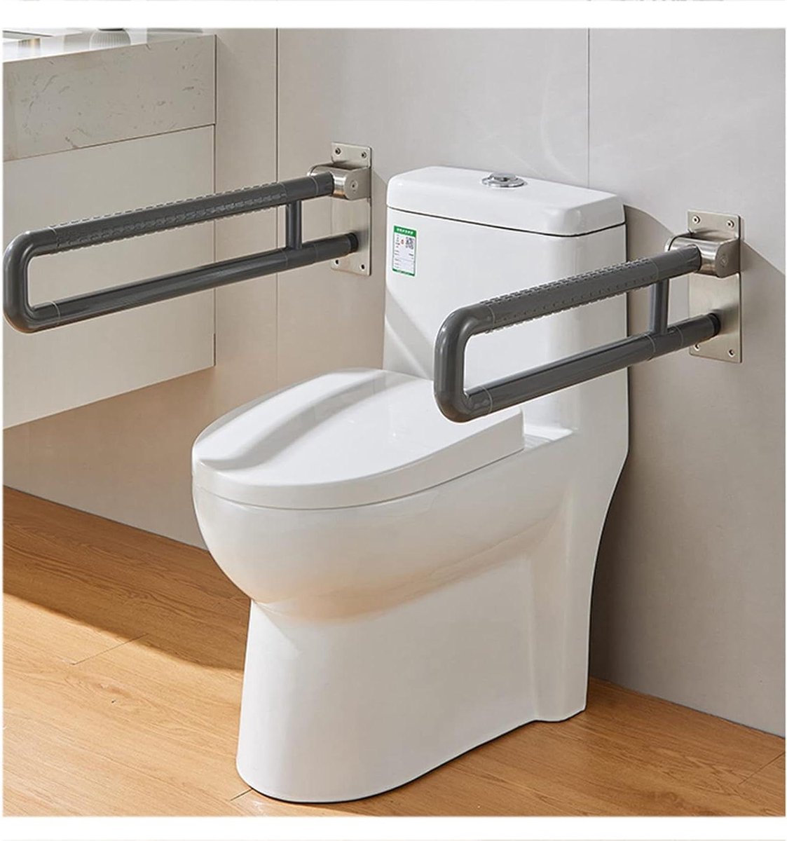 Toiletbeugel Set - Badkamersteun Grip - Veiligheid Thuis - Antislip Deeltjes - 60/70 cm - Zwart
