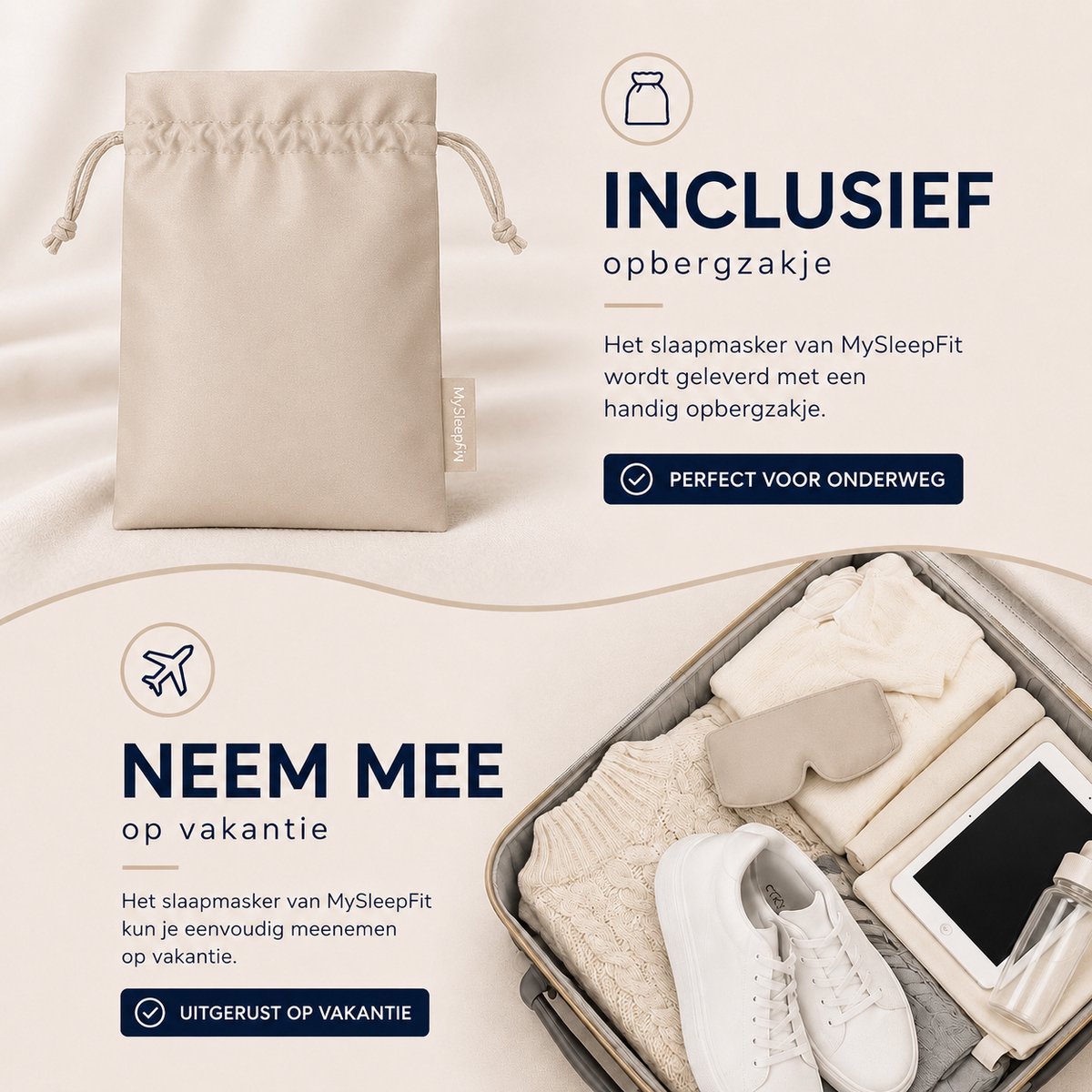 MySleepFit - Premium Zijden Slaapmasker - Silk Sleep Mask - 100% Verduisterend Oogmasker - Beige - Champagne - 22 momme 6A Grade Moerbei Zijde - Mulberry Silk — afbeelding 9