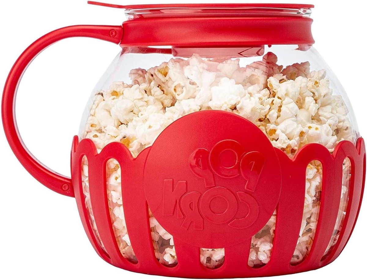 Magnetron Popcorn Popper - Popcornmaker Kom - Snacks Maken - Hittebestendig Glas - 20 x 19 x 18 cm - Rood