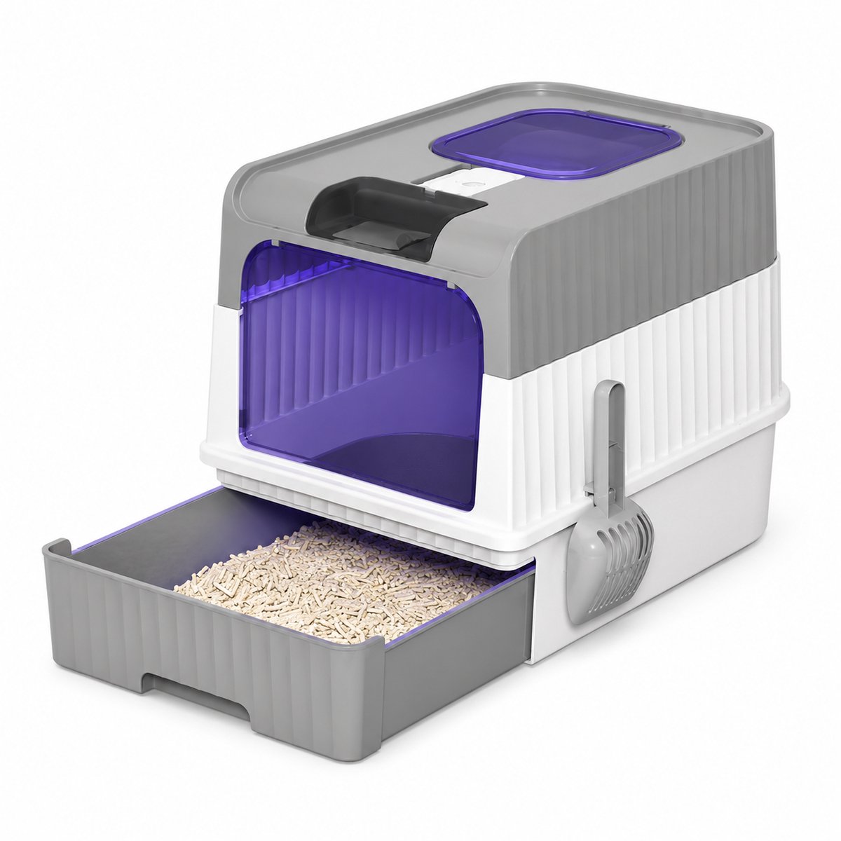 Innovastore Kattenbak - Kattentoilet - Katten - UV-sterilisatie - Ontgeuringsfunctie - tot 15KG - Grijs - XL - Opvouwbaar