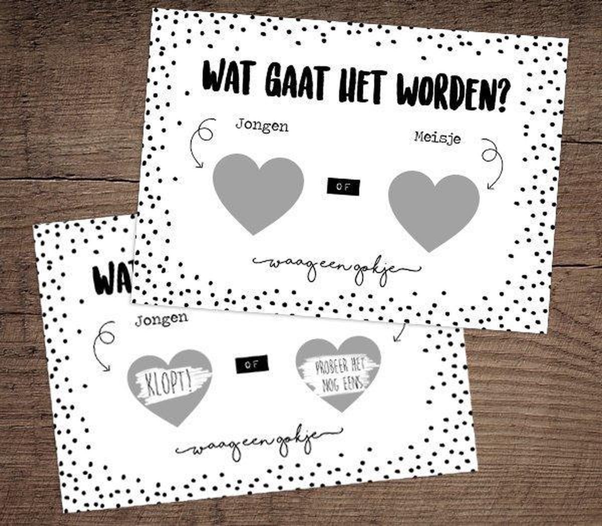 Kraskaart JONGEN - Een hij of een zij Wat denk jij? Waag een gokje! - Gender reveal party - Boy or girl kraskaarten - Zwart wit
