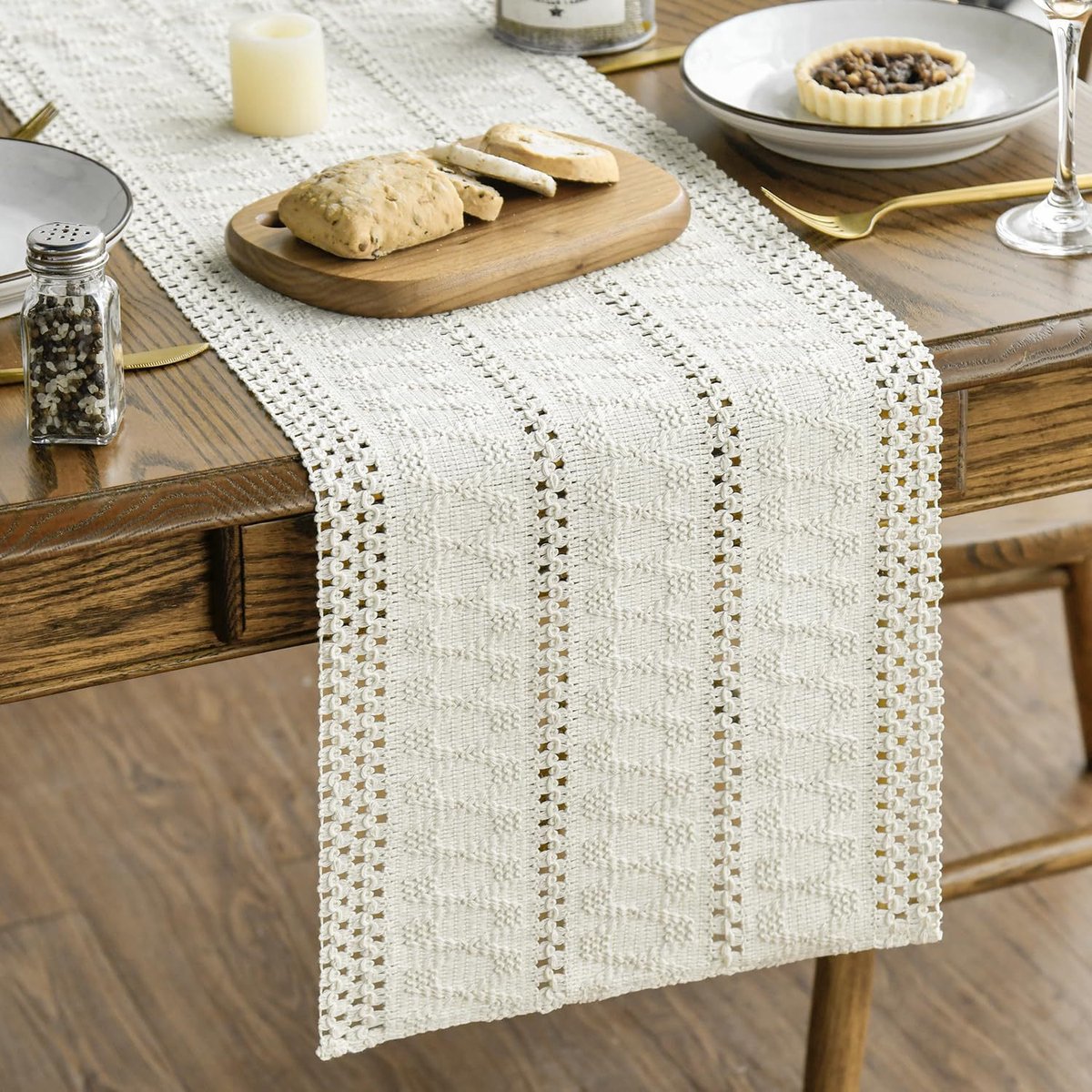 Beige Boheems Tafelloper 30×140cm - Decoratieve Langdoek voor Eettafel en Woonkamer