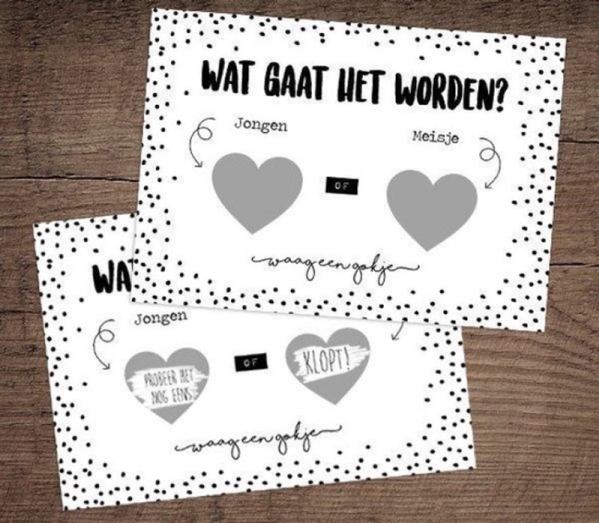 Kraskaart Meisje - Een hij of een zij Wat denk jij? Waag een gokje! - Gender reveal party - Boy or girl kraskaarten - Zwart wit
