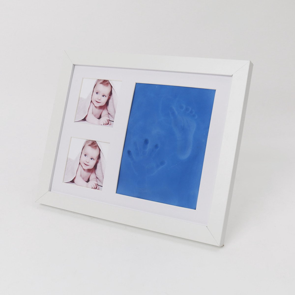 Babyvoetafdruk- en handafdrukset, kraamcadeau, gepersonaliseerde fotolijst met afdrukken,Vierkant - Blauw
